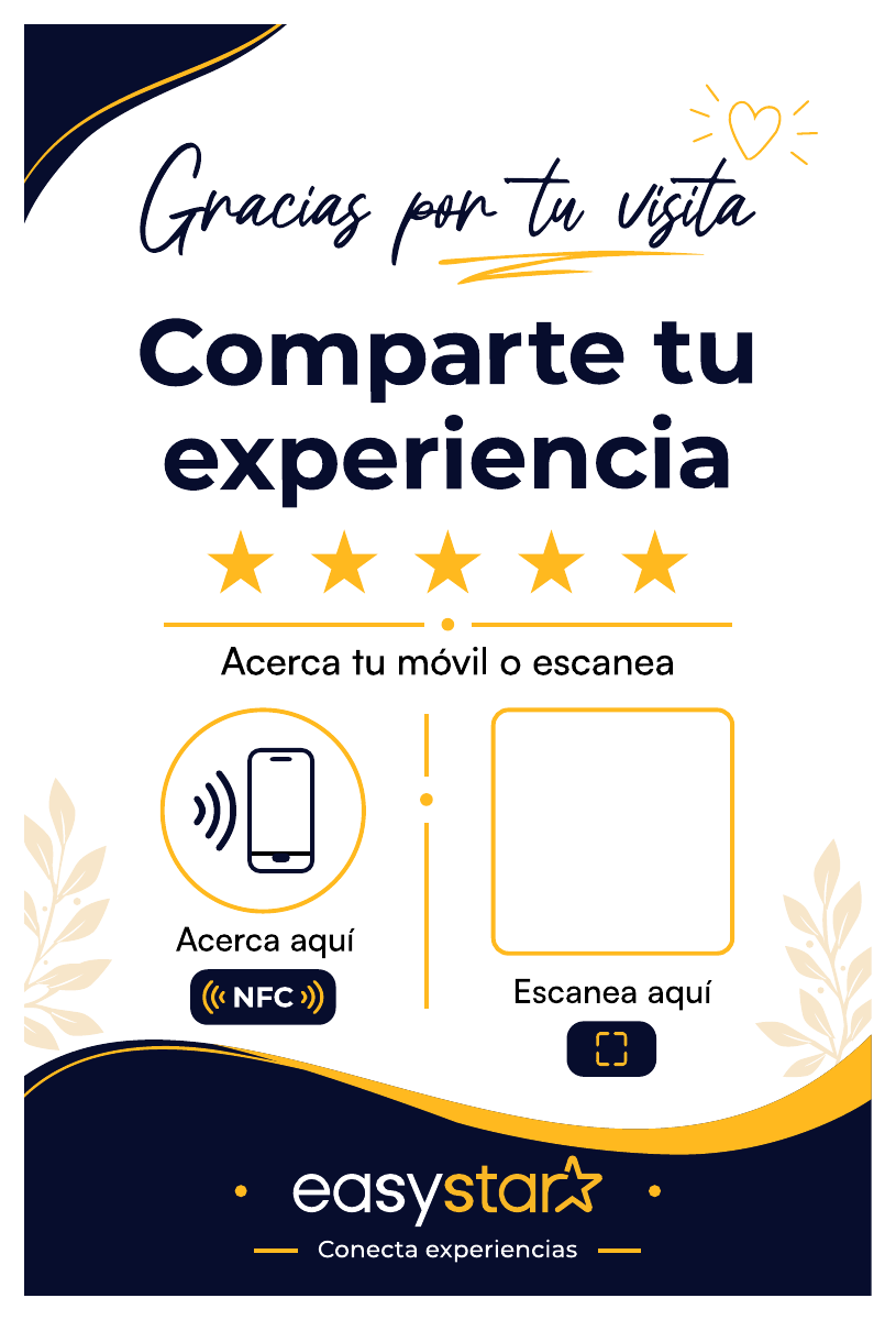 Diseño frontal del soporte EasyStar con NFC y espacio QR